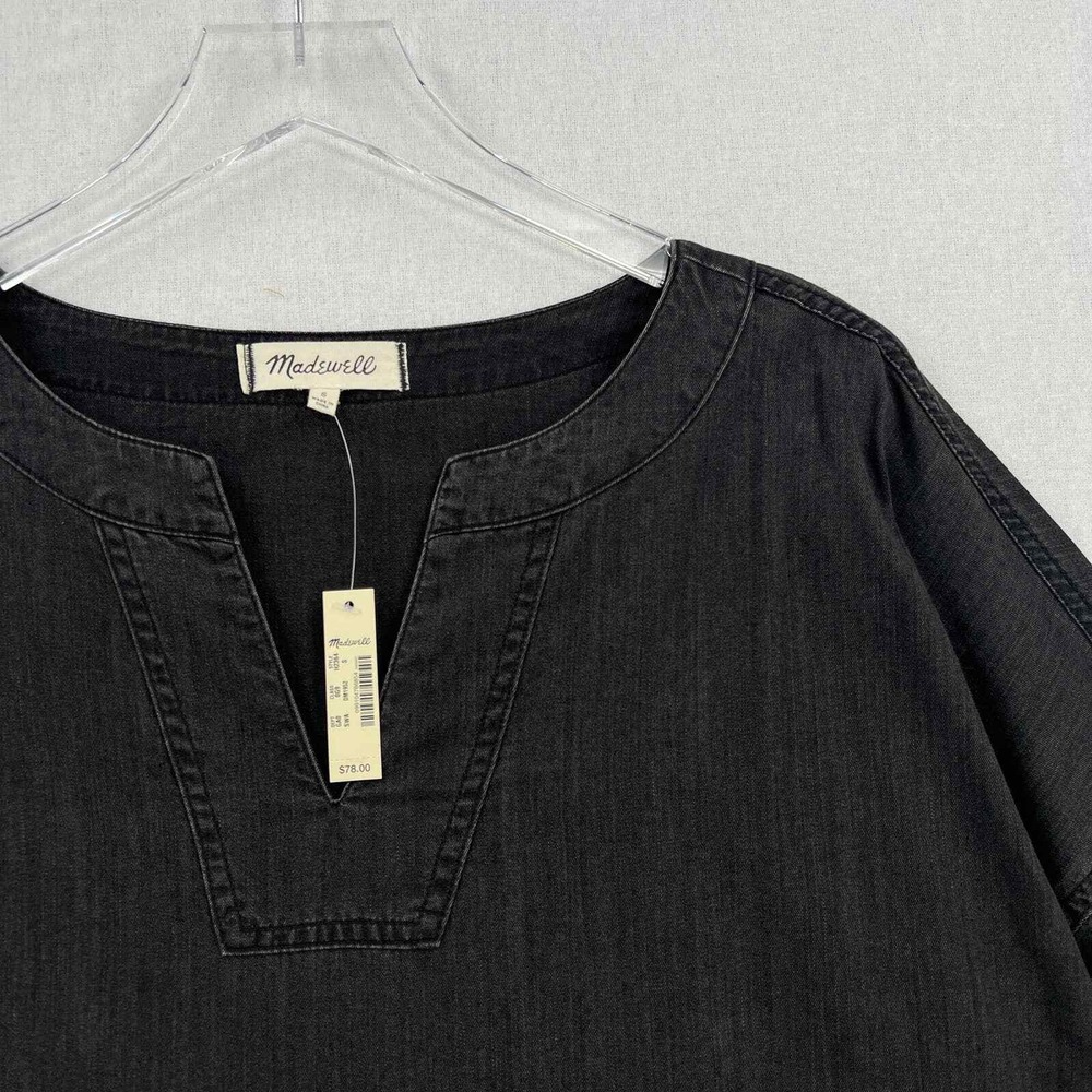 MADEWELL Shirt Womens Small Gray Denim Side Lace Top Sloan Black NWT - Picture 10 of 16